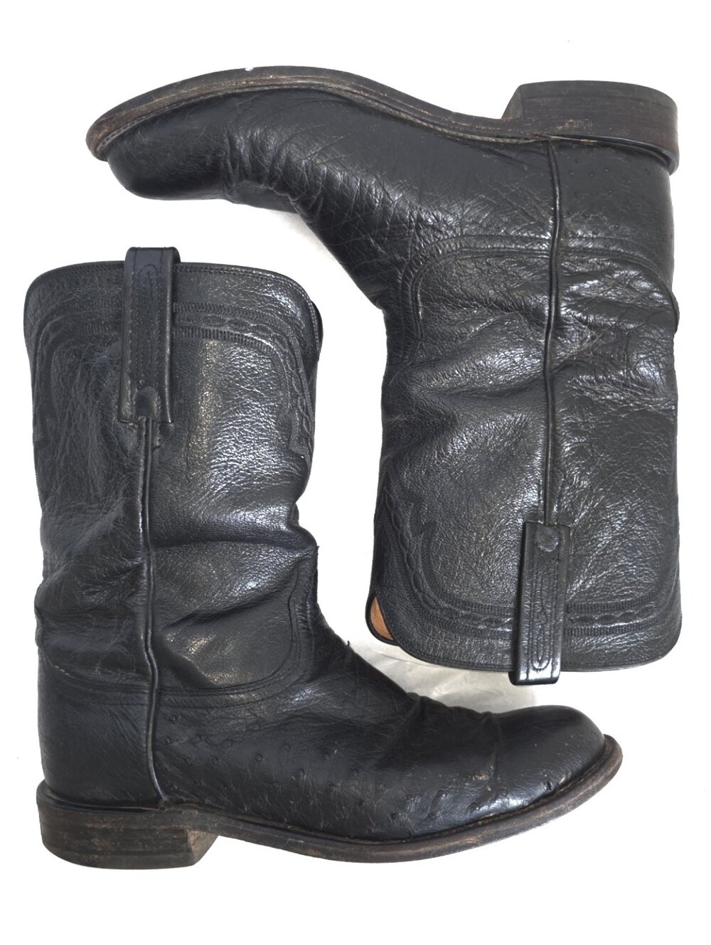 Men's LUCCHESE 2000 Zane Smooth Ostrich Roper Western Boots 8 2E